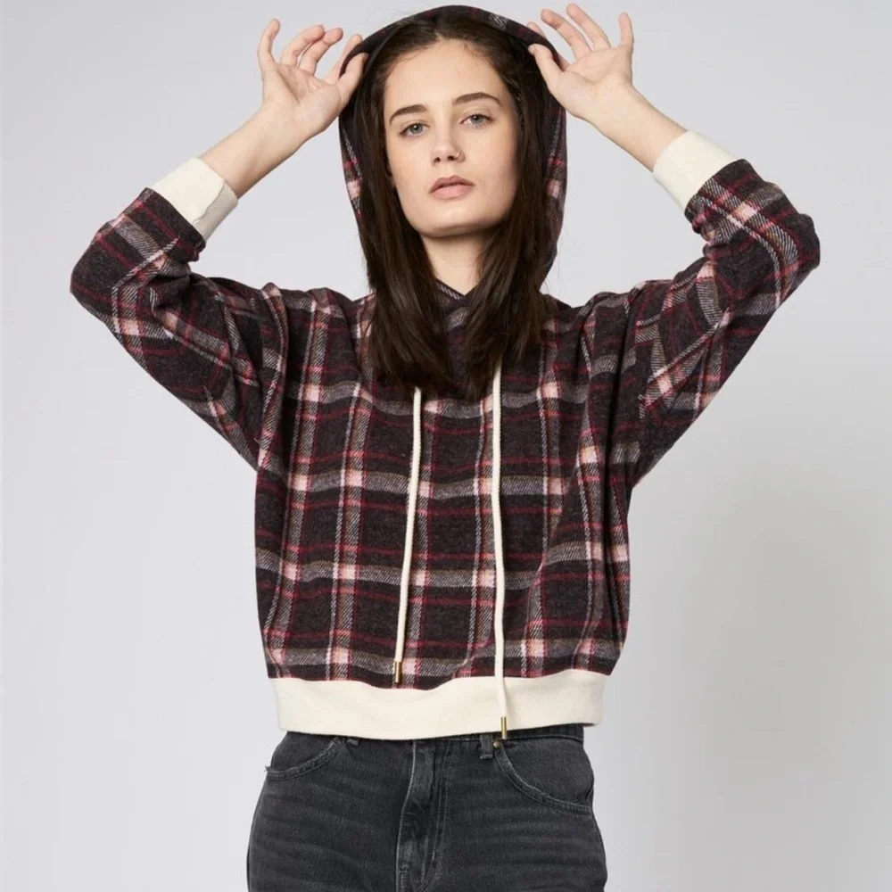 The Great. Teammate Hoodie Cedar House Plaid SZ M 2 Brown Red - Picture 5 of 11
